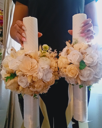 Set nunta lumânări și buchet mireasa White and Cream [7]