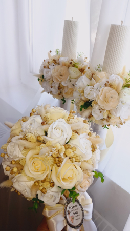 Produse - Set nunta lumânări și buchet mireasa White and Cream