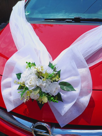 Aranjament masina Big Bow White flowers [2]