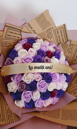 Buchete aniversare din trandafiri de sapun - Buchet aniversar 55 Purple Roses