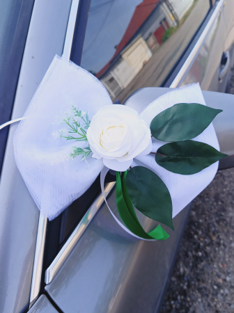 Aranjamente masina nunta - Fundite pentru oglinzi Bow elegant- White & green