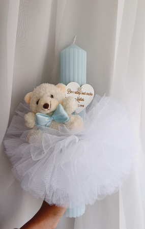 Lumanare botez - Lumânare botez cu Tull personalizată