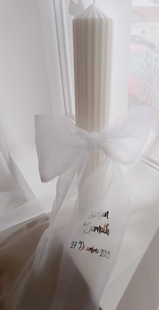 Lumanare botez - Lumânare canelata botez cu funda din Organza