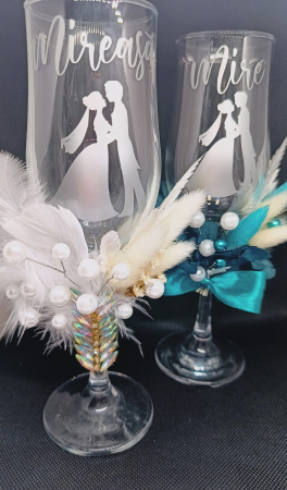 Pahare nuntă - Pahare miri Turquoise Elegant