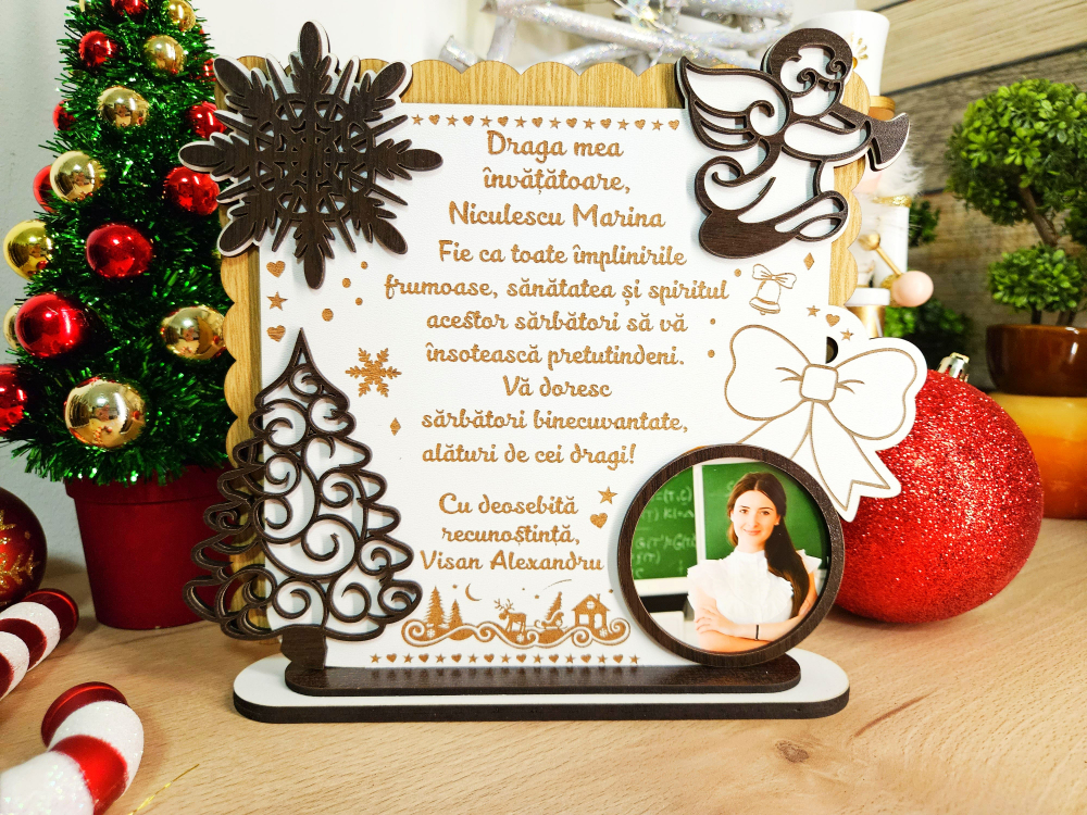 PLacheta Trofeu Cadou Craciun cu poza  Educatoare Invatatoare Diriginta Profesoara [2]