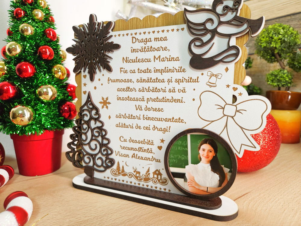 PLacheta Trofeu Cadou Craciun cu poza  Educatoare Invatatoare Diriginta Profesoara [1]
