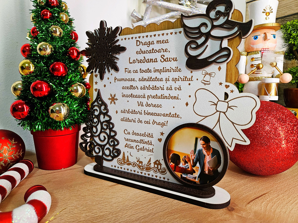 PLacheta Trofeu Cadou Craciun cu poza  Educatoare Invatatoare Diriginta Profesoara2 [1]