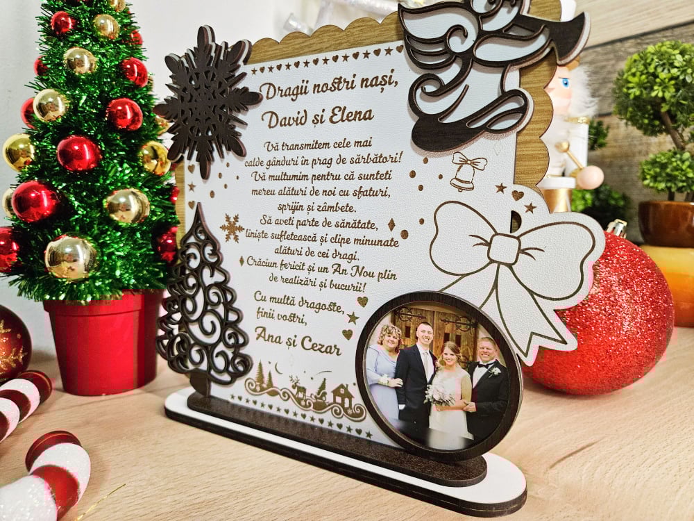 PLacheta Trofeu Cadou cu poza  Craciun Nasi de Nunta / Cununie [1]