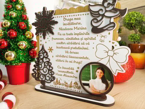 Cadouri de Craciun - PLacheta Trofeu Cadou Craciun cu poza  Educatoare Invatatoare Diriginta Profesoara