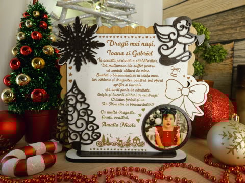 Cadouri pentru parinti - PLacheta Trofeu Cadou Craciun Nasi de botez cu poza