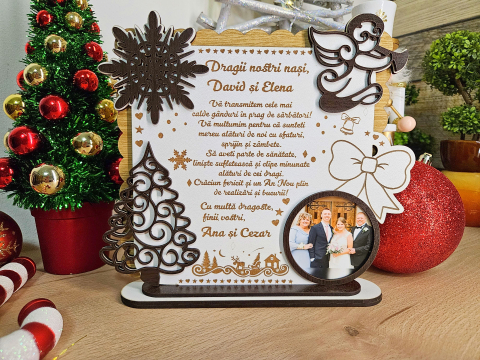 PLacheta Trofeu Cadou cu poza  Craciun Nasi de Nunta / Cununie [1]