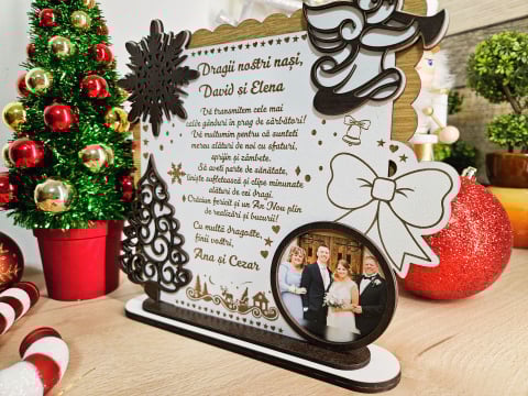 Cadouri de Craciun - PLacheta Trofeu Cadou cu poza  Craciun Nasi de Nunta / Cununie