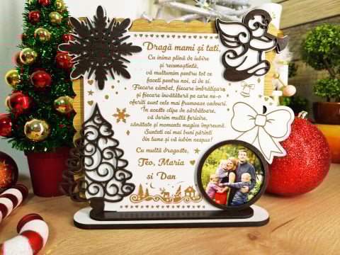 Cadouri pentru parinti - PLacheta Trofeu Cadou Craciun cu poza Parinti (Mami si Tati)