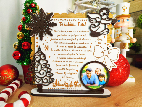 PLacheta Trofeu Cadou cu poza  Craciun Tatic [1]