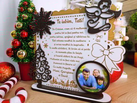 Cadouri pentru parinti - PLacheta Trofeu Cadou cu poza  Craciun Tatic