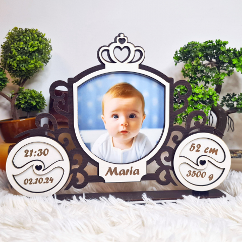 Cadouri pentru botez - Rama foto bebe personalizata 11 Trasura wenghe