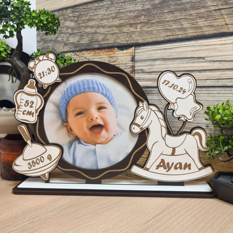Cadouri pentru botez - Rama foto bebe personalizata 9 mirror wenghe