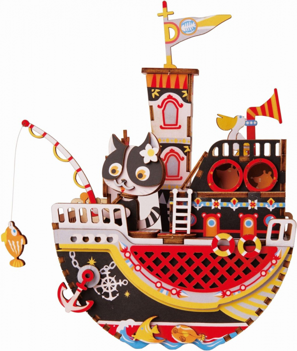 Robotime Fishing Cat Music Box AMD42 - Model din lemn [2]