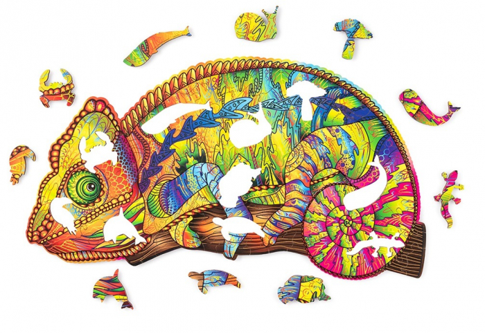 Puzzle din Lemn, Animal, Chameleon Colorat [2]