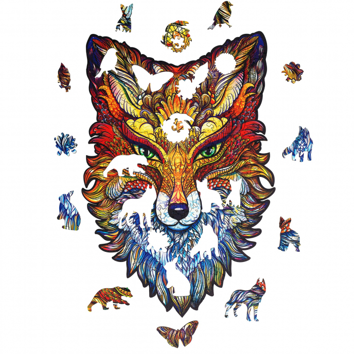 Puzzle din Lemn, Animal Vulpe Inflacarata, 107 piese, Unidragon [5]