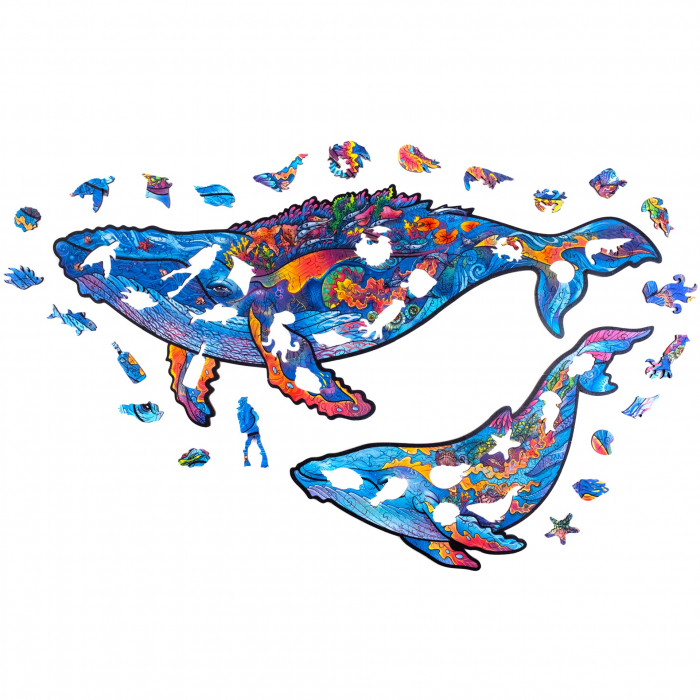 Puzzle din Lemn, Animal Balena, 2 in 1, 172 piese, Unidragon [5]