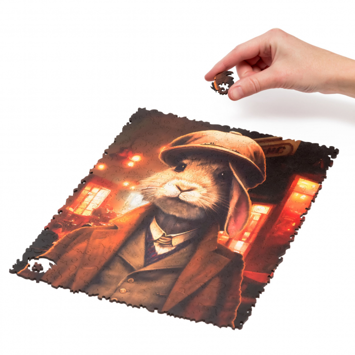 Puzzle din Lemn, Animal, Iepurele Thomas, 250 piese, 32x23 cm, Unidragon [4]