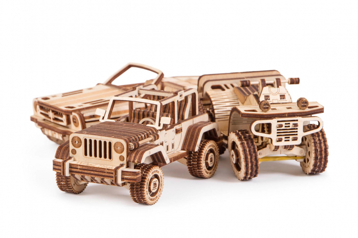 Puzzle 3D Lemn, Set de 3 Mașini, WoodTrick [5]