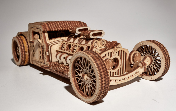 Puzzle 3D Lemn, Masina Hot Rod, WoodTrick [5]