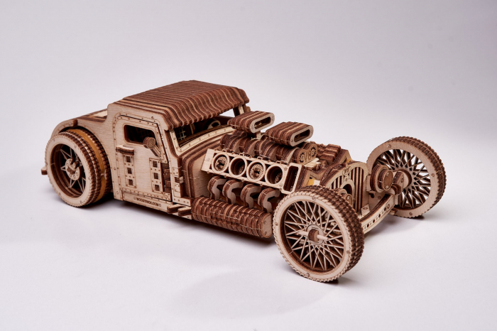 Puzzle 3D Lemn, Masina Hot Rod, WoodTrick [2]