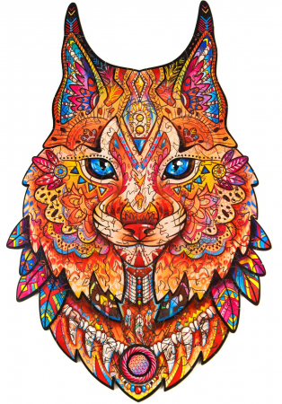 Puzzles Lemn si Butoni - Puzzle din Lemn, Animal Lynx, 105 piese, Unidragon