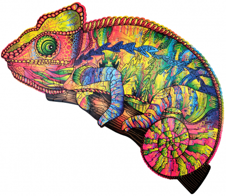 Puzzles - Puzzle din Lemn, Animal, Chameleon Colorat