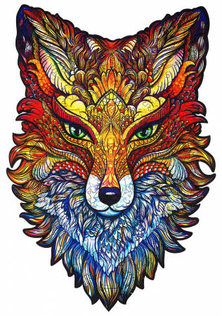Puzzles - Puzzle din Lemn, Animal Vulpe Inflacarata, 107 piese, Unidragon