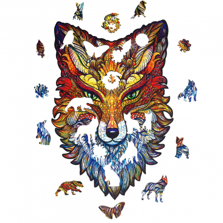Puzzle din Lemn, Animal Vulpe Inflacarata, 107 piese, Unidragon [4]