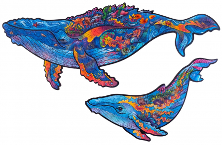 Puzzles - Puzzle din Lemn, Animal Balena, 2 in 1, 172 piese, Unidragon