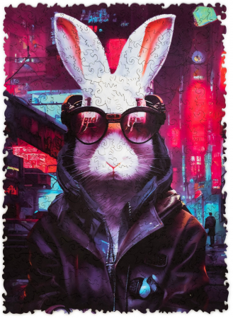 Puzzles - Puzzle din Lemn, Animal, Iepure Cibernetic, 250 piese, 32x23 cm, Unidragon