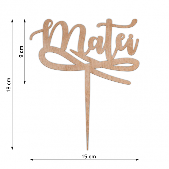 Topper tort personalizat cu nume, decupaj in lemn [2]