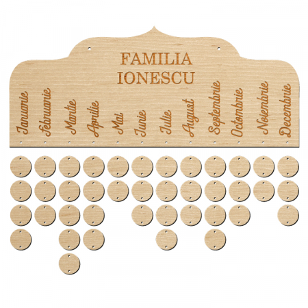 Cadouri personalizate - Calendar Evenimente din Lemn, cu Gravura Personalizata, 41x17 cm