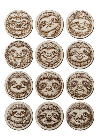 Toate produsele - Jetoane din lemn cu expresii faciale - Sloth Edition