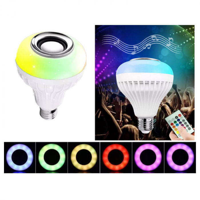 Boxa portabila, bluetooth, tip bec Led RGB, alimentare fasung E27, alb [2]