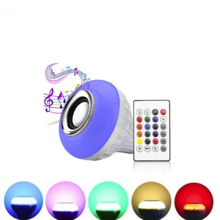 Boxa portabila, bluetooth, tip bec Led RGB, alimentare fasung E27, alb [5]