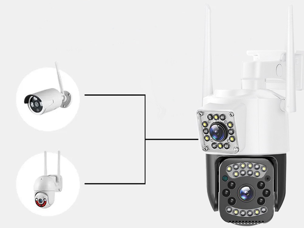 Cameră cu două obiective, Wi-Fi, de exterior, rotativă, cu detector de mișcare, IP, 4G [3]