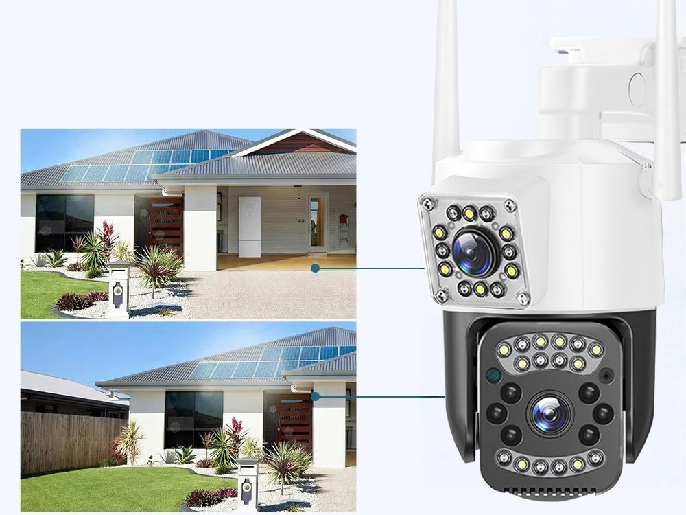Cameră cu două obiective, Wi-Fi, de exterior, rotativă, cu detector de mișcare, IP, 4G [7]