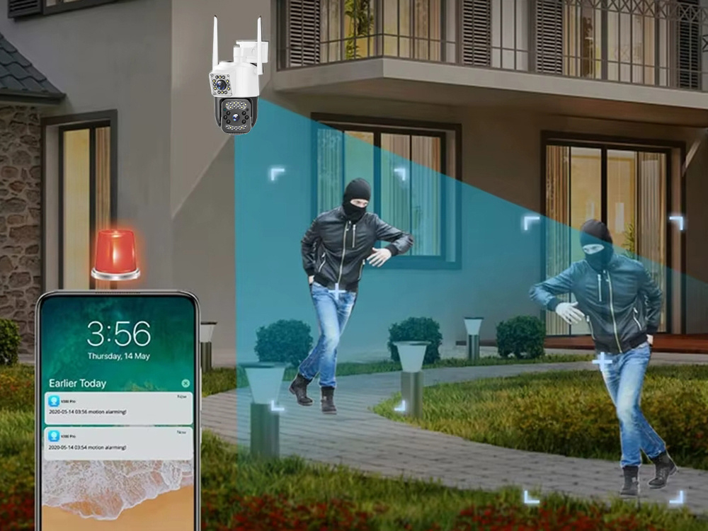 Cameră cu două obiective, Wi-Fi, de exterior, rotativă, cu detector de mișcare, IP, 4G [12]