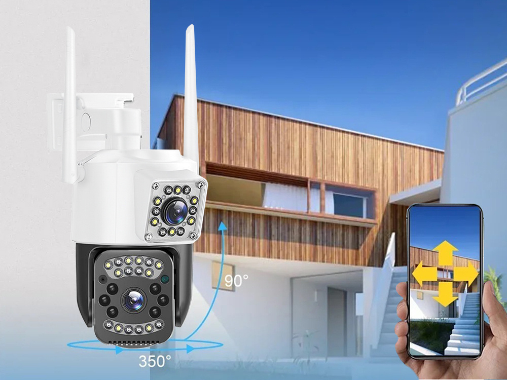Cameră cu două obiective, Wi-Fi, de exterior, rotativă, cu detector de mișcare, IP, 4G [11]