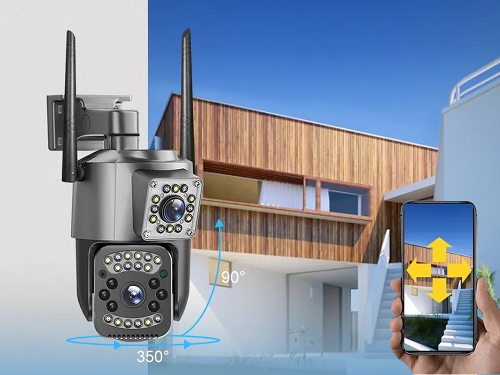 Cameră cu două obiective, Wi-Fi rotativ pentru exterior, detector de mișcare, IP [9]