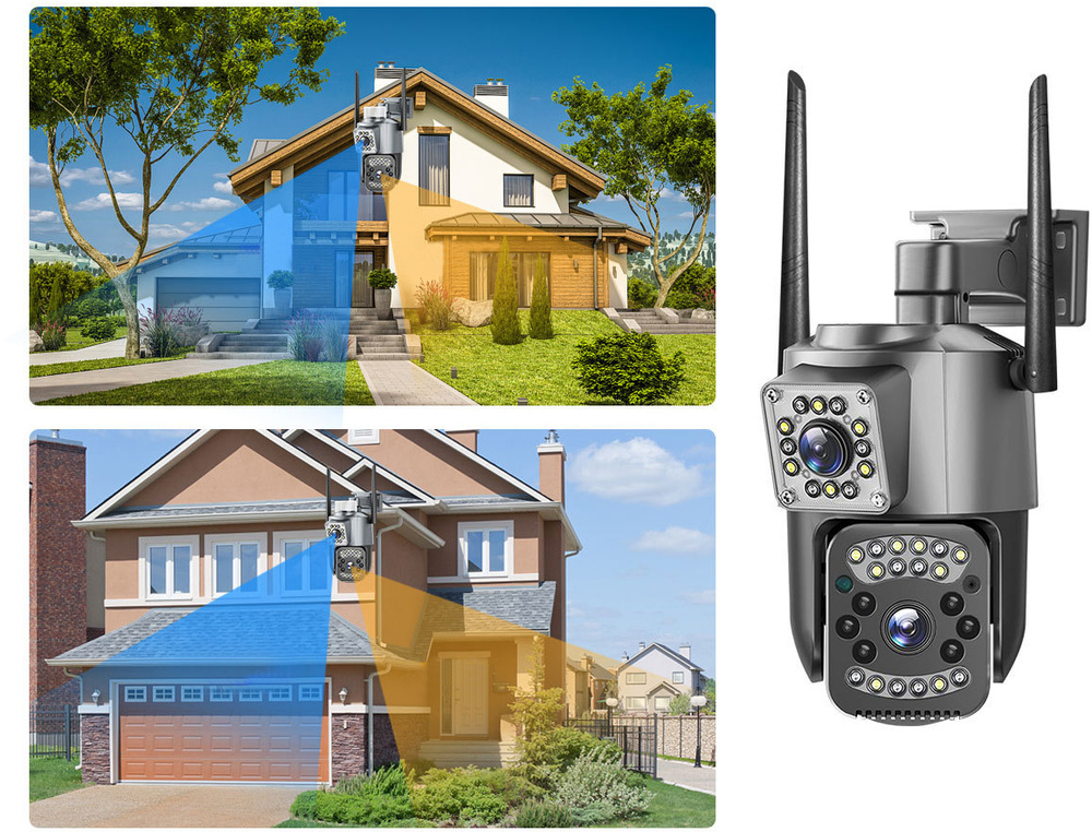 Cameră cu două obiective, Wi-Fi rotativ pentru exterior, detector de mișcare, IP [11]