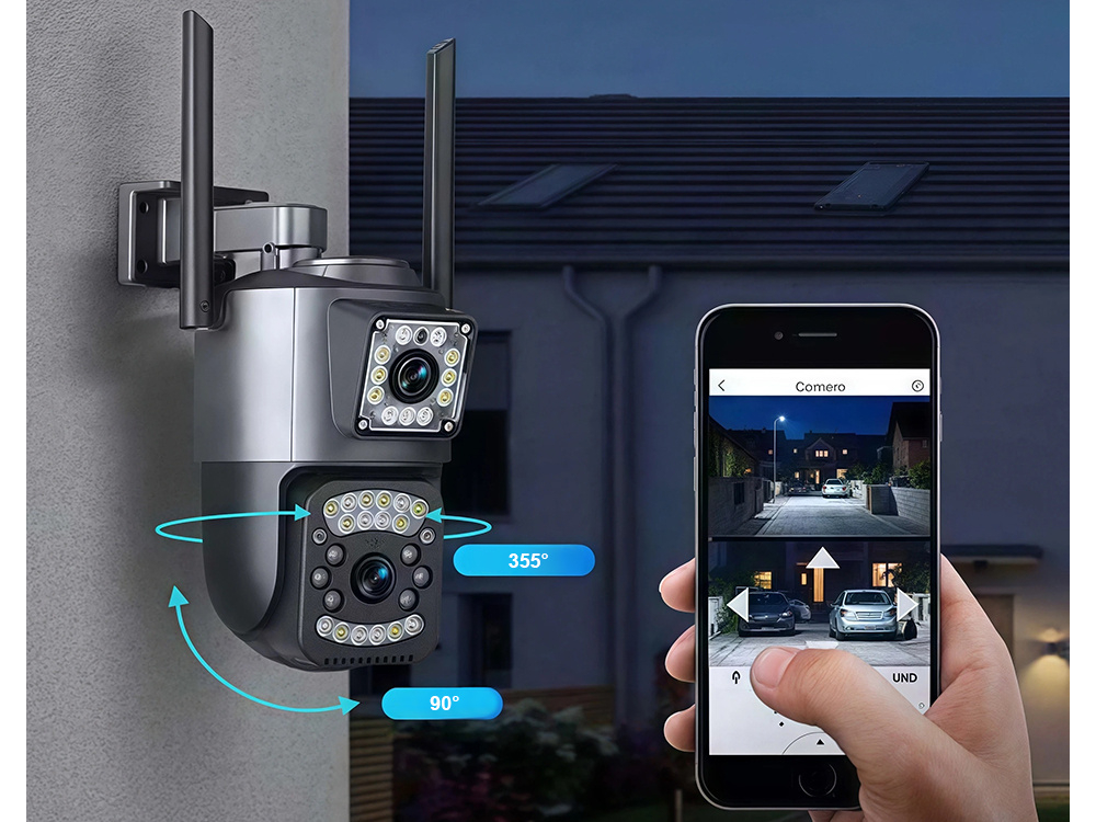 Cameră cu două obiective, Wi-Fi rotativ pentru exterior, detector de mișcare, IP [8]