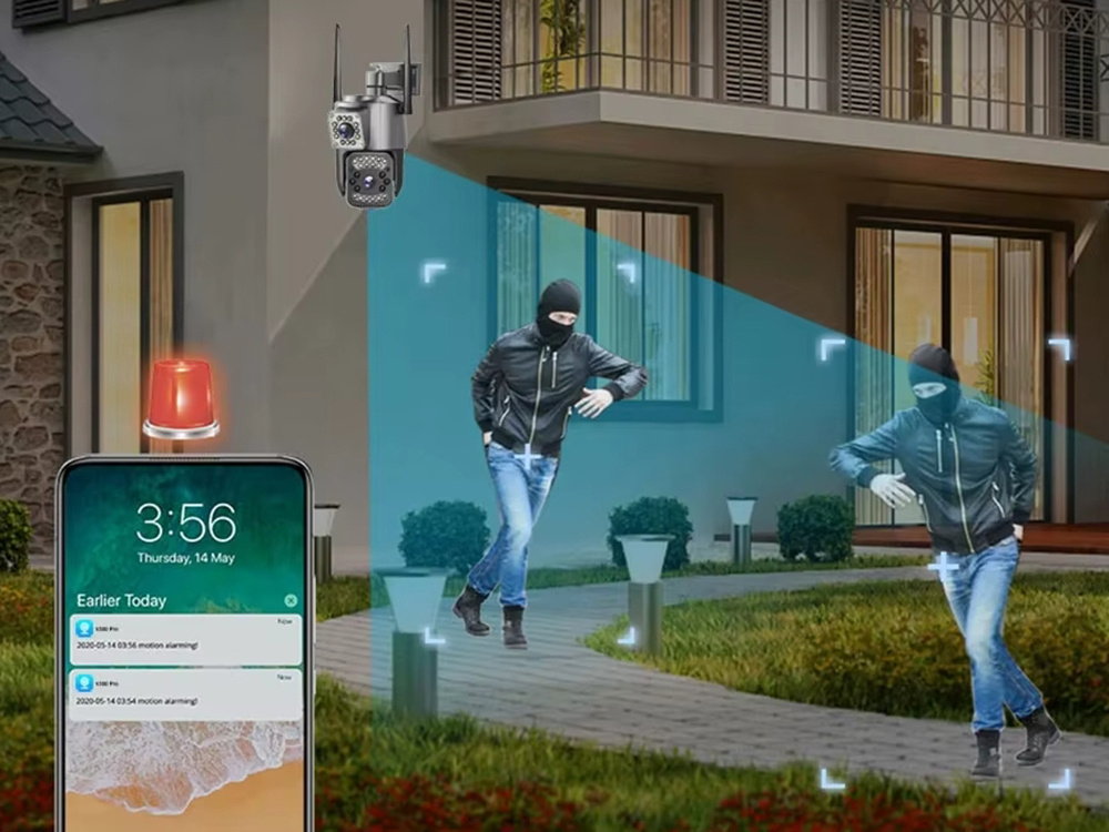 Cameră cu două obiective, Wi-Fi rotativ pentru exterior, detector de mișcare, IP [10]