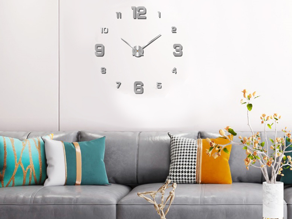 Ceas de perete autocolant 3D , ceas de perete XXL, mare, 130 cm, autocolant silențios argintiu sau negru [12]