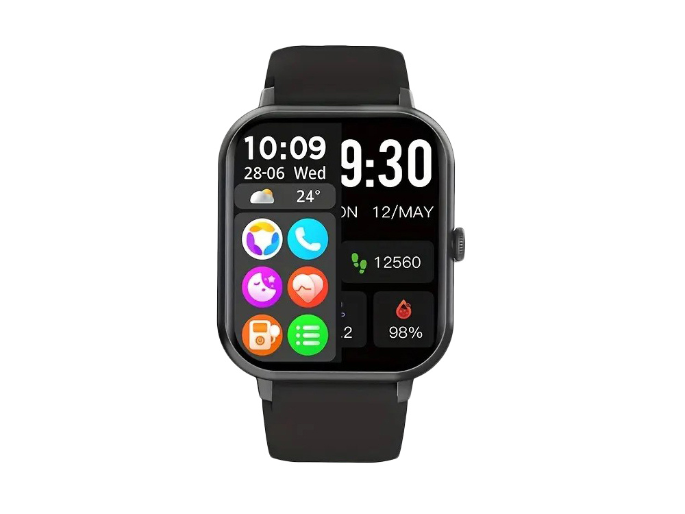 Ceas inteligent pentru femei, bărbați, curea de cauciuc, sport, apeluri Bluetooth, Negru [9]